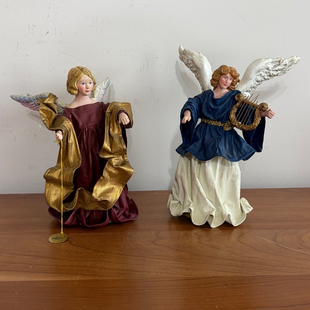Possible Dreams Clothtique Angel Figurines Set Burgundy Gold Christmas Decor